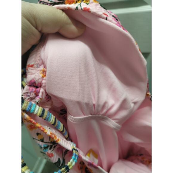 No Boundaries NWT Juniors Size Large Pink Floral Tie Shoulder One-Piece Swimsuit - Picture 5 of 10